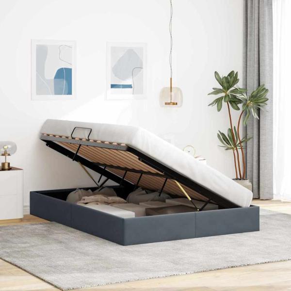 Aufbewahrungsbett mit Speicher Dunkelgrau 137 x 190 cm Samt