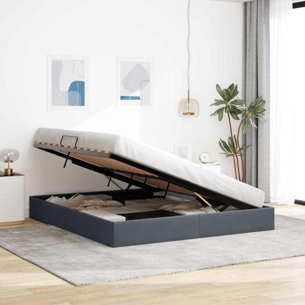 Aufbewahrungsbett mit Speicher Dunkelgrau 193 x 203 cm Samt