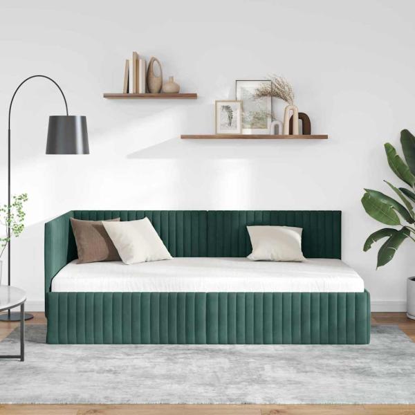 Eckbettgestell mit Kopfteil Dunkelgrün 90 cm x 200 cm Samt