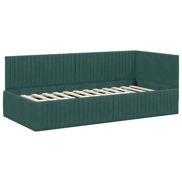 Eckbettgestell mit Kopfteil Dunkelgrün 90 cm x 200 cm Samt