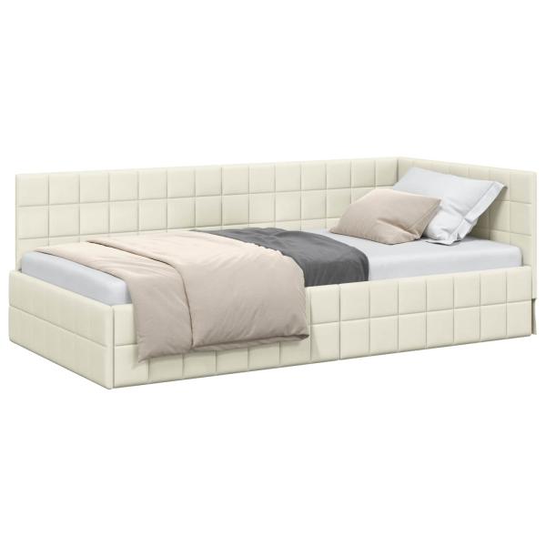 Eckbettgestell mit Kopfteil Creme 90 cm x 190 cm Samt