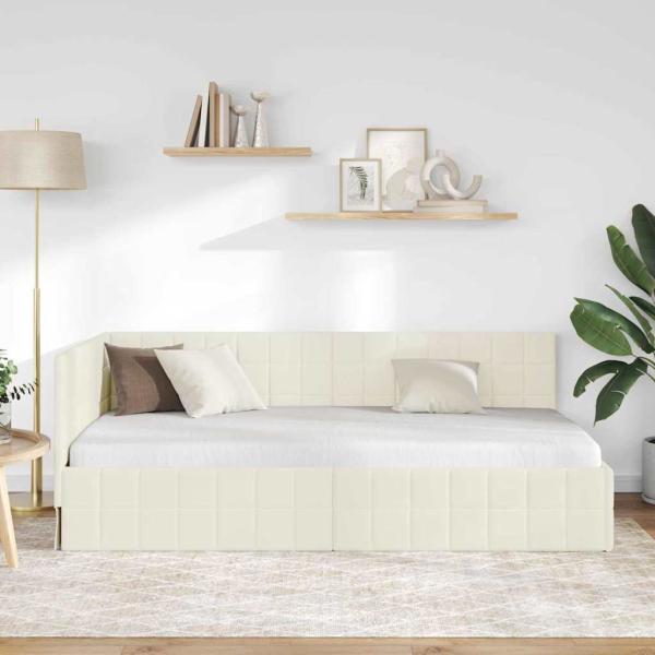 Eckbettgestell mit Kopfteil Creme 90 cm x 190 cm Samt