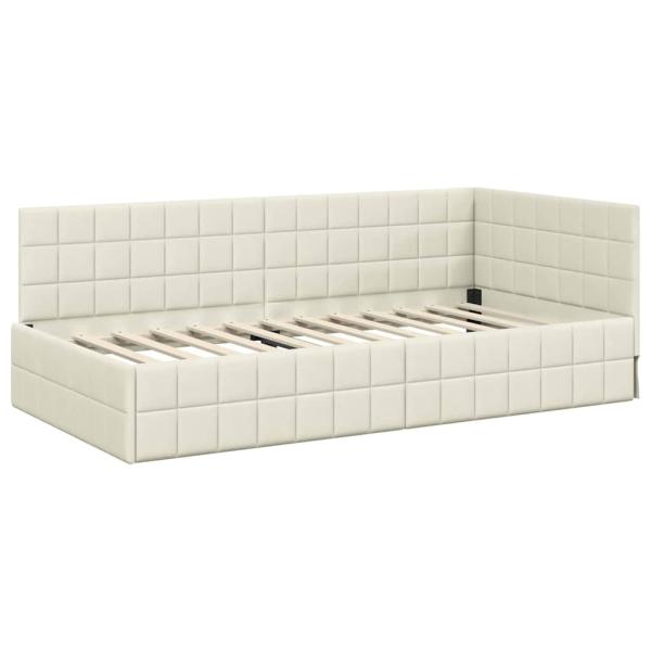 Eckbettgestell mit Kopfteil Creme 90 cm x 190 cm Samt