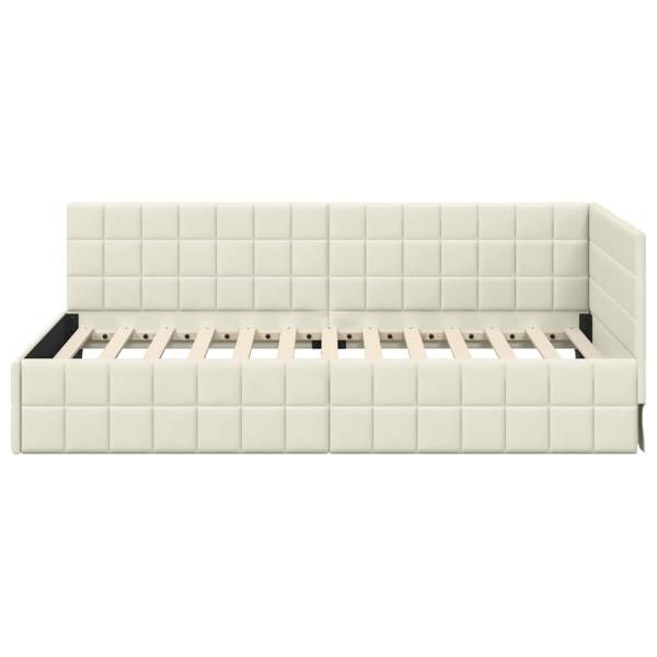 Eckbettgestell mit Kopfteil Creme 90 cm x 190 cm Samt