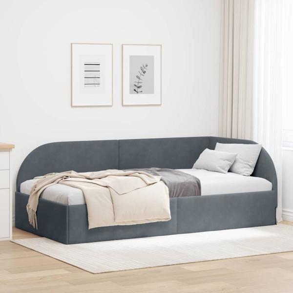 ARDEBO.de - Eckbettgestell Dunkelgrau 100 x 200 cm Samt