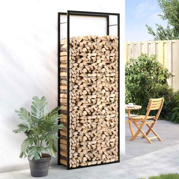 Brennholzregal Mattschwarz 80 x 28 x 222 cm Stahl