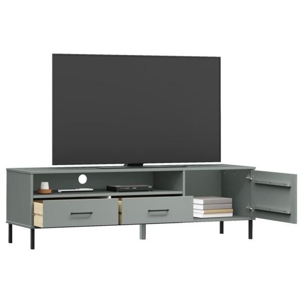 TV-Schrank OSLO mit Metallbeinen Grau Massivholz Kiefer