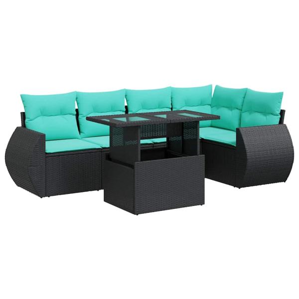 6-tlg. Garten-Sofagarnitur mit Kissen Schwarz Poly Rattan