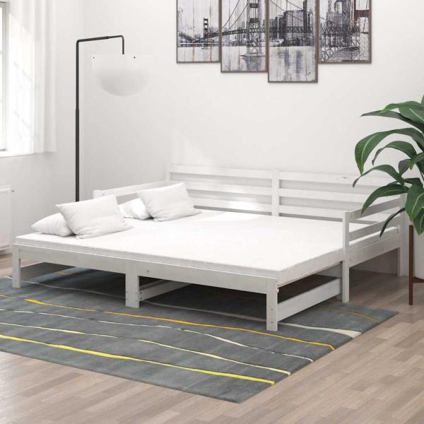 ARDEBO.de - Tagesbett Ausziehbar Weiß Kiefer Massivholz 2x(90x200) cm