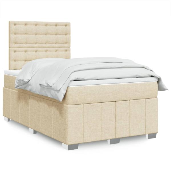 ARDEBO.de - Boxspringbett mit Matratze Creme 120x190 cm Stoff
