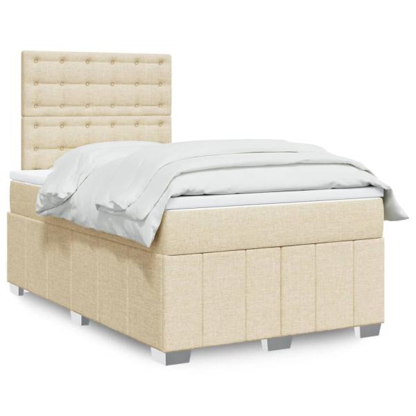 ARDEBO.de - Boxspringbett mit Matratze Creme 120x190 cm Stoff