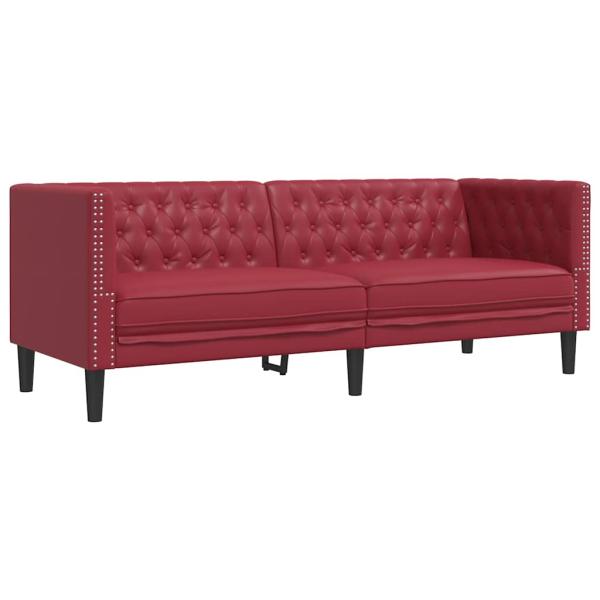 Chesterfield-Sofa 3-Sitzer Weinrot Kunstleder