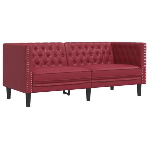 3-tlg. Chesterfield-Sofa-Set Weinrot Kunstleder