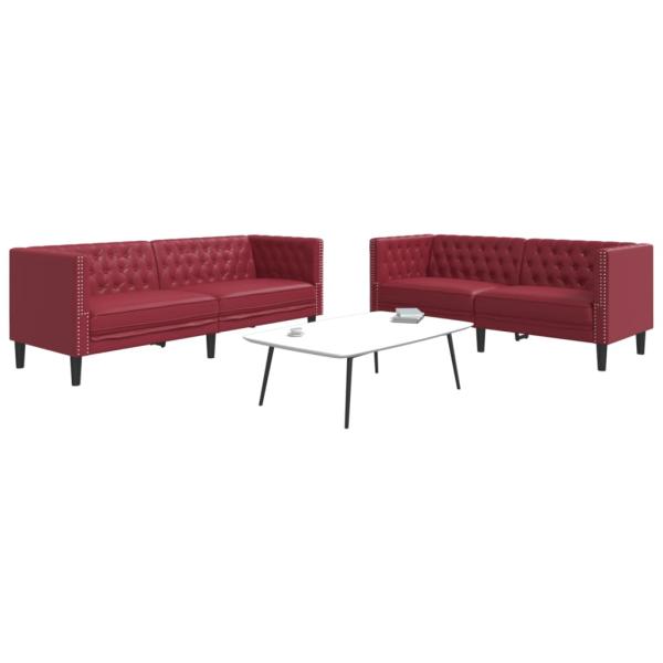 ARDEBO.de - 2-tlg. Chesterfield-Sofa-Set Weinrot Kunstleder