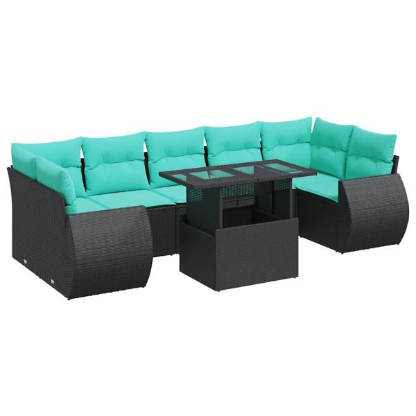 8-tlg. Garten-Sofagarnitur mit Kissen Schwarz Poly Rattan