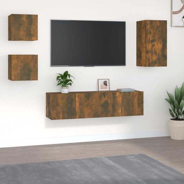 ARDEBO.de - 5-tlg. TV-Schrank-Set Räuchereiche Holzwerkstoff