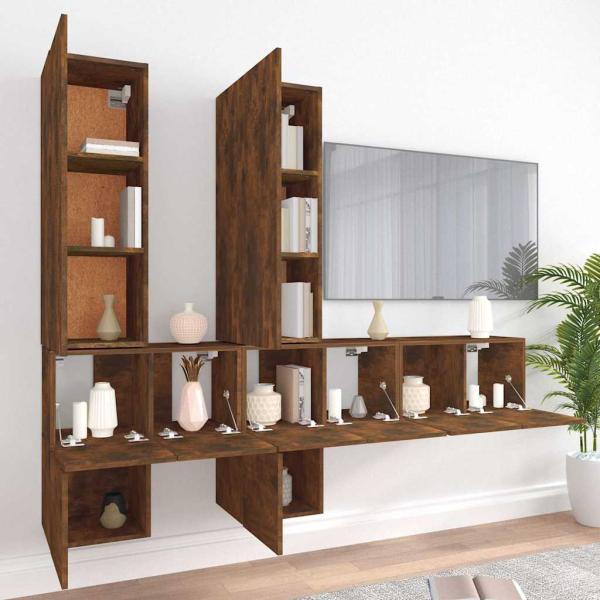 7-tlg. TV-Schrank-Set Räuchereiche Holzwerkstoff