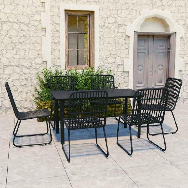 ARDEBO.de - 7-tlg. Garten-Essgruppe Poly Rattan und Glas