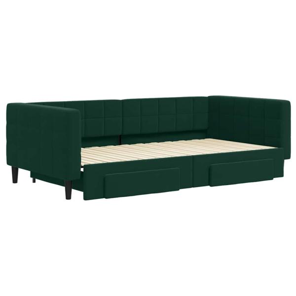 Tagesbett Ausziehbar mit Schubladen Dunkelgrün 100x200 cm Samt
