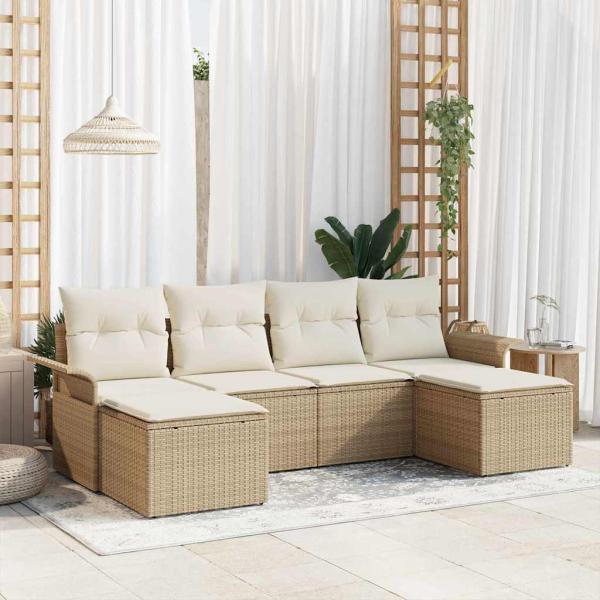 ARDEBO.de - Gartensofa-set 6 stk. Beige Poly-Rattan