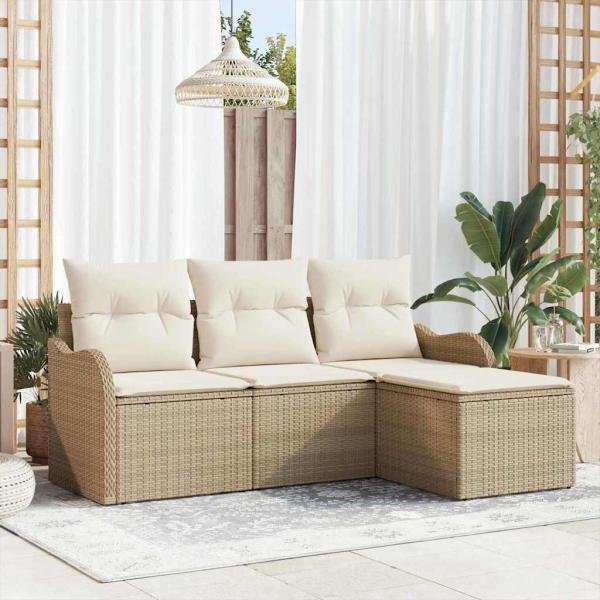 ARDEBO.de - Gartensofa-set mit Kissen mit Speicher 4 pcs Beige Poly-Rattan