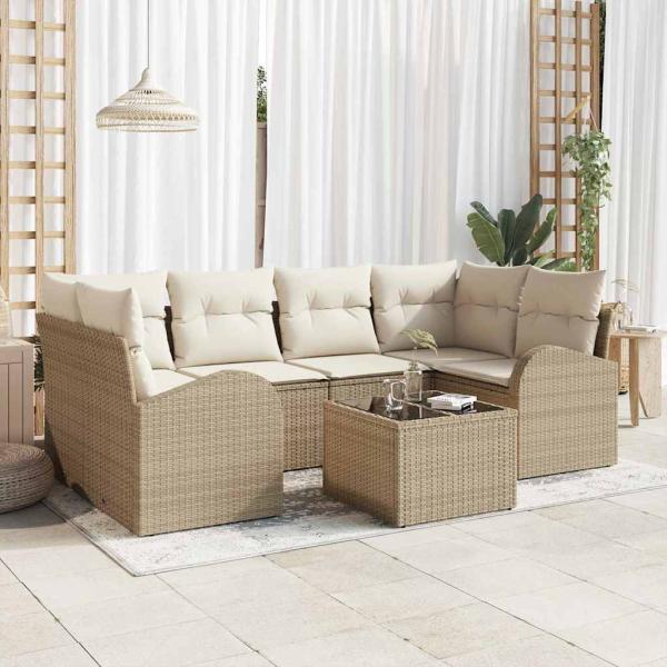 ARDEBO.de - Gartensofa-set 7 stk. Beige 55 x 55 x 37 cm Poly-Rattan