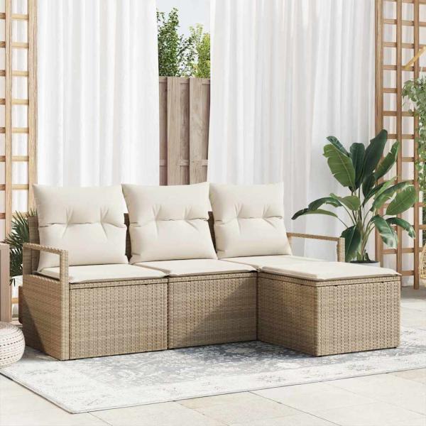 ARDEBO.de - Sofa Set 4 stk. Beige [Synthetisch]: Poly Rattan
