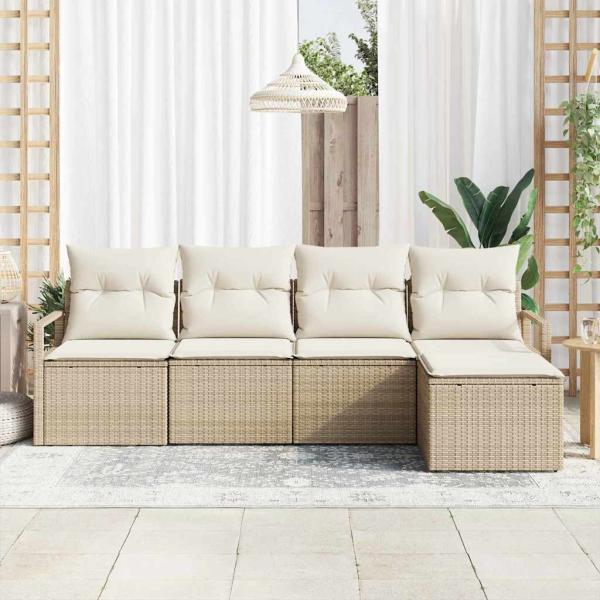 Sofa Set 5 pcs Beige Poly-Rattan