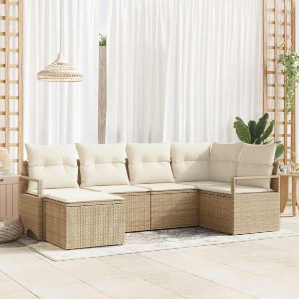 ARDEBO.de - Sofa Set 6 stk. Beige [Synthetisch]: Poly Rattan