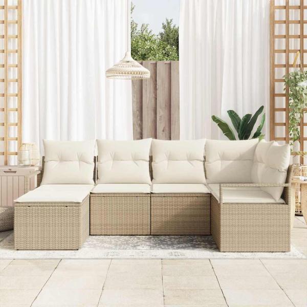 Sofa Set 6 stk. Beige [Synthetisch]: Poly Rattan