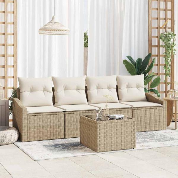 ARDEBO.de - Sofa Set 5 stk. Beige und Creme [Synthetisch]: Poly Rattan