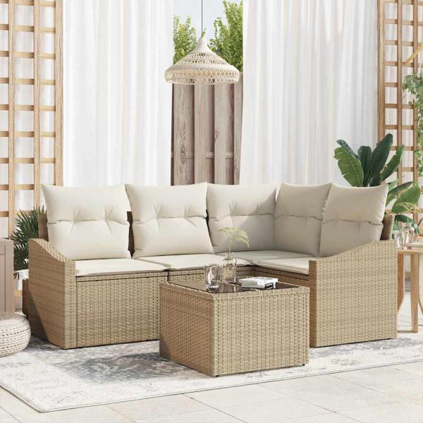 ARDEBO.de - Sofa Set mit Kissen 5 pcs Beige Poly Rattan
