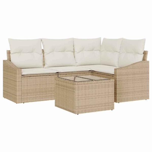 Sofa Set mit Kissen 5 pcs Beige Poly Rattan