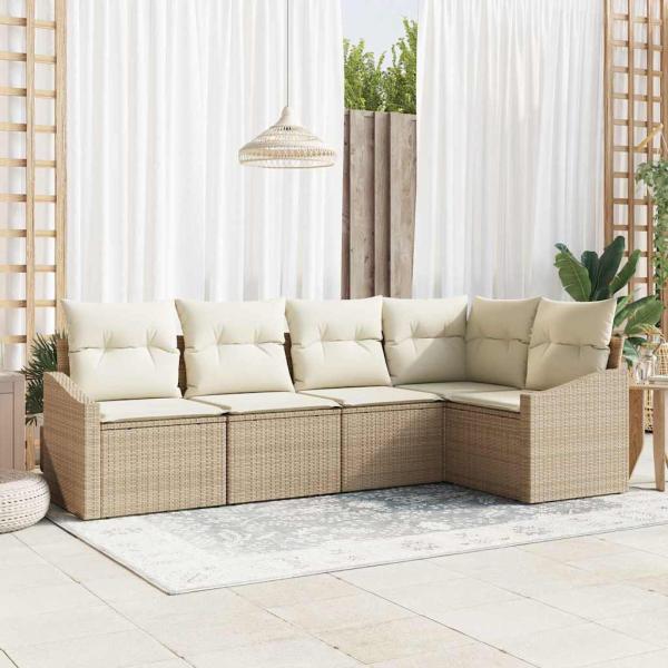 ARDEBO.de - Sofa Set 5 stk. Beige [Synthetisch]: Poly Rattan