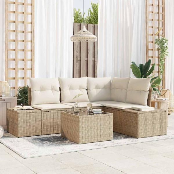 ARDEBO.de - Gartensofa-set 5 pcs Beige Poly-Rattan