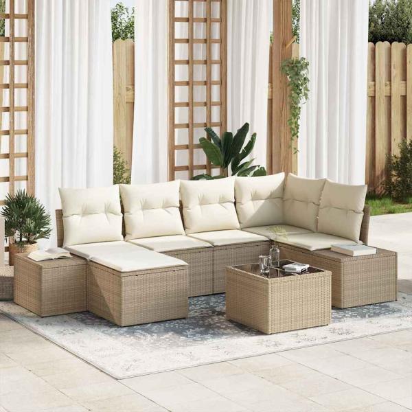 ARDEBO.de - Gartensofa-set mit Kissen 7 pcs Beige und Creme Poly-Rattan