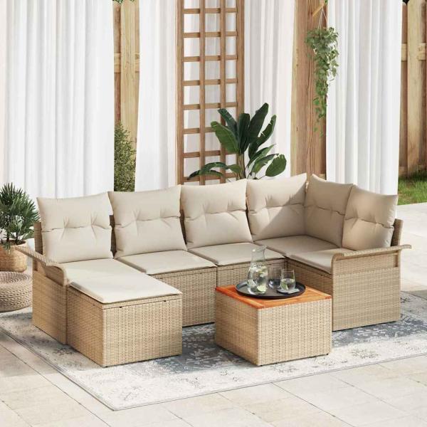 ARDEBO.de - Gartensofa-set mit Kissen 7 pcs Beige Poly-Rattan