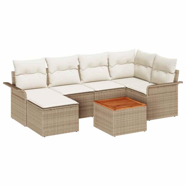 Gartensofa-set mit Kissen 7 pcs Beige Poly-Rattan
