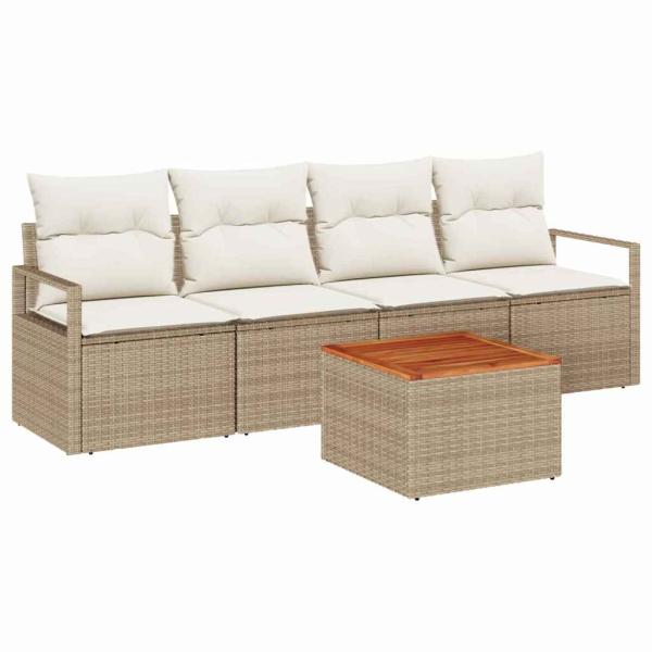 Gartensofa-set 5 stk. Beige Poly-Rattan
