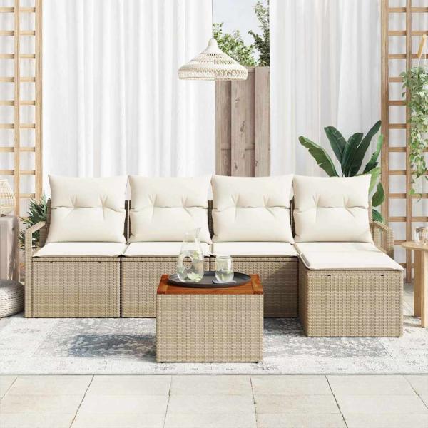 Gartensofa-set 6 stk. Beige Poly-Rattan