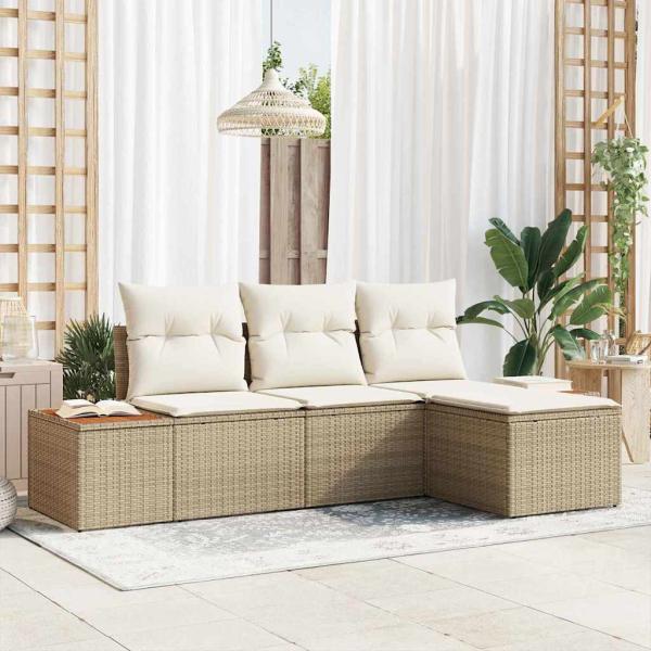 ARDEBO.de - Garten-Sofa-Set mit Kissen mit Kissen 4 pcs Beige Poly-Rattan
