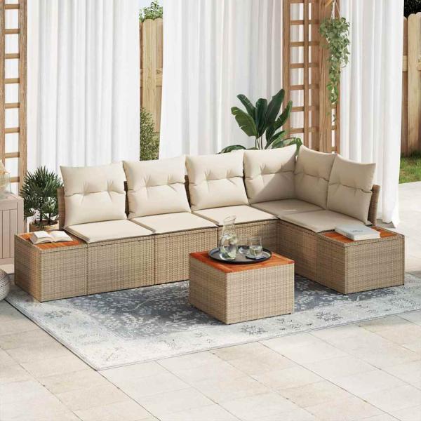 ARDEBO.de - Gartensofa-set mit Kissen 6 pcs Beige Poly Rattan