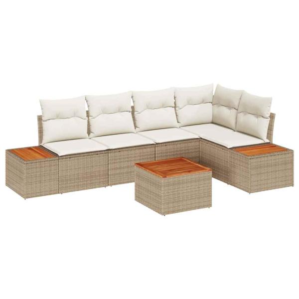 Gartensofa-set mit Kissen 6 pcs Beige Poly Rattan
