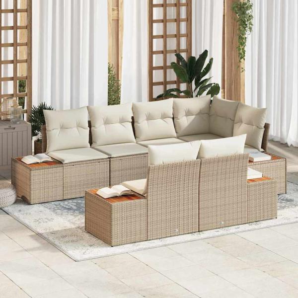 ARDEBO.de - Gartensofa-set 7 stk. Beige Poly-Rattan