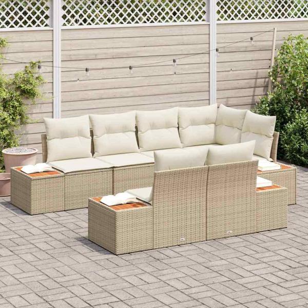 Gartensofa-set 7 stk. Beige Poly-Rattan