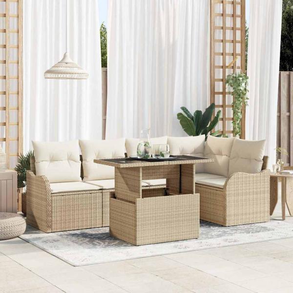 ARDEBO.de - Essgruppe 6 stk. Beige Poly Rattan