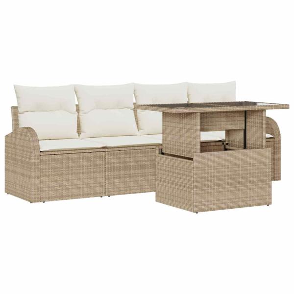 Gartensofa-set mit Kissen 5 pcs Beige Poly-Rattan