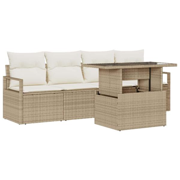 Gartensofa-set 5 Stk. 4-Sitzanzahl Beige und Creme Poly-Rattan