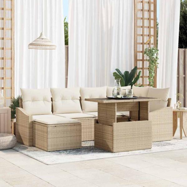 ARDEBO.de - Gartensofa-set 7 stk. Beige und Creme Poly-Rattan