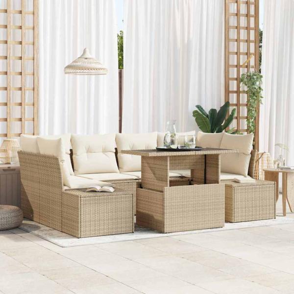 ARDEBO.de - Sofa Set 7 stk. Beige und Creme 100 x 55 x 73 cm Poly-Rattan